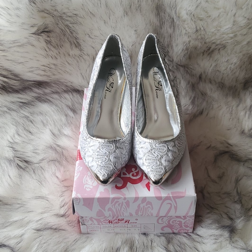 Wild Rose Silver Sparkly Heels